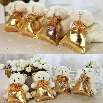 20pcs de la Boda a favor de la caja de regalos y favores de caramelo bolsa de paquete pequeño oso de Peluche con el oro de la bolsa de mini juguetes de peluche decoraciones de la boda