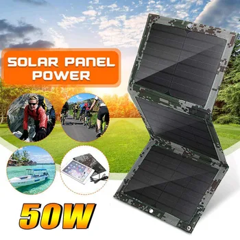 50W Plegable USB Dual del Panel Solar al aire libre Plegable Impermeable del Panel Solar Cargador de Energía Móvil Cargador de Batería Con 4 en 1 Cable