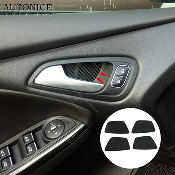 4 piezas de fibra de Carbono de color de Acero Inoxidable Manija de la Puerta Interior Bol Cubierta Para Ford Focus MK3 RS ST 2012-2018