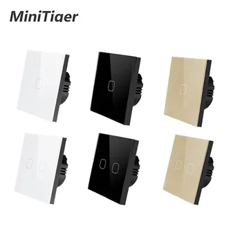 Minitiger EU/UK estándar 1 Gang 1 De Manera que Sólo Toque la Función de Interruptor de la Luz de la Pared Táctil Interruptor de Cristal Blanco Cristal Táctil del Panel del Interruptor de