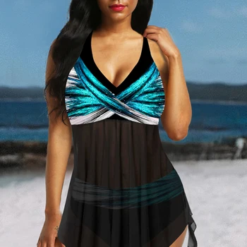 Las mujeres Más el Tamaño 5XL Bikini trajes de baño 2020 Nuevo Halter de Impresión Tankini de Malla Tronco Sin traje de Baño Sexy Traje de baño ropa de Playa