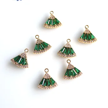 2pcs/lot color oro plateado encanto de oro verde cz piedra a ambos lados incrustado fabricación de la joyería de BRICOLAJE para mujeres