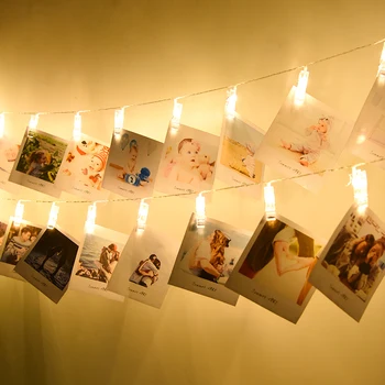 2M 20 LED Clip de fotografías de la Cadena de Garland BRICOLAJE Brillante de la Foto del Banner para la Fiesta de Cumpleaños Decoración de la Casa Sala de estar para Colgar en Pared Decoración