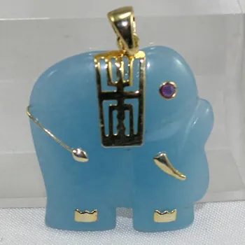 Mayoristas nuevo diseño de la forma animal fino azul de la joyería Natural de jade Colgante de elefante