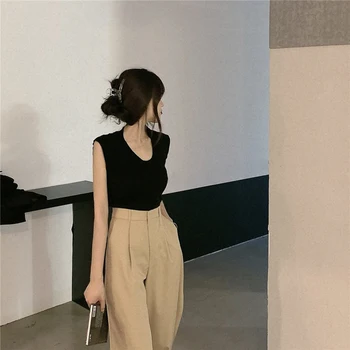 Wavsiyier Alta De La Cintura De Los Pantalones Casuales Mujeres Traje Coreano Ancho De La Pierna De Invierno Pantalón Suelto Otoño Recta Oficina 2020 Sólido Más El Tamaño