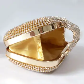 Único Oro de diamantes de imitación de la Noche bolso de Embrague Bolso de Fiesta de Novia de fiesta de Graduación