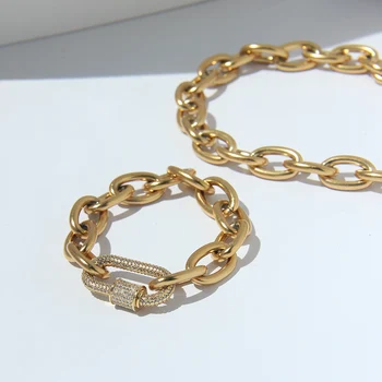 Dongsuo marca de la pulsera de cadena de la configuración de circón diamante de bloqueo de las mujeres de 18 quilates chapado en oro de acero inoxidable de Metal de la joyería de la moda