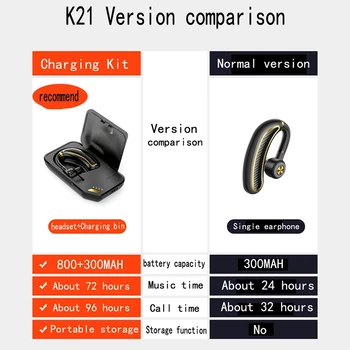 K21 Auriculares Bluetooth Montado en un Vehículo de la Oreja-Montado Super-Tiempo de Espera Automático de Emisión en Nombre de los Auriculares con Caja de Carga