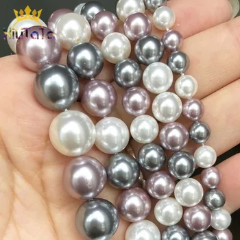 Púrpura Blanco Gris Concha de Perla Perlas Redondas Sueltas Espaciador Perlas Para DIY de la Joyería de la Pulsera de los Accesorios De 15