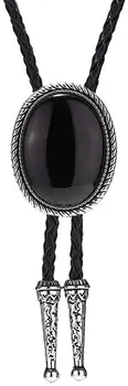 Vintage Corbata Bolo de Vaquero Occidentales Corbata Bolo con el Negro de la Piedra Colgante de Collar