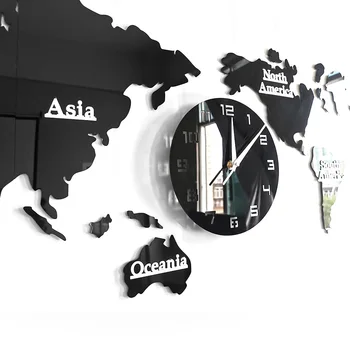 Acrílico DIY 3D Mapa Mundial en el Gran Reloj de la Geografía de Silencio Relogio De Parede Mapa Histórico Del Mundo Reloj Sin Batería Viajero de Regalo