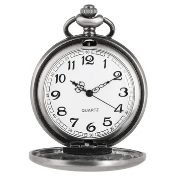Vintage Gris Liso Completo Cazador Reloj de Bolsillo de Cuarzo Números arábigos Pantalla Minimalista Antiguo Colgante de Reloj con Cadena Nueva 2019
