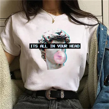 David de miguel ángel Grunge de la Camiseta de las Mujeres Harajuku Estética de los años 90 T-shirt Ullzang de la Mano de la Impresión de la Camiseta de dibujos animados Divertidos Top Camisetas Mujer