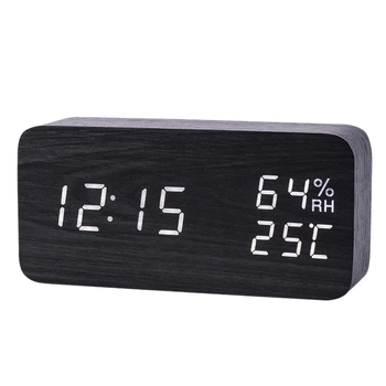Moderno Led de Alarma del Reloj de Temperatura de Humedad Electrónico de Escritorio Digital, Relojes de Mesa,Negro + blanco subtítulos