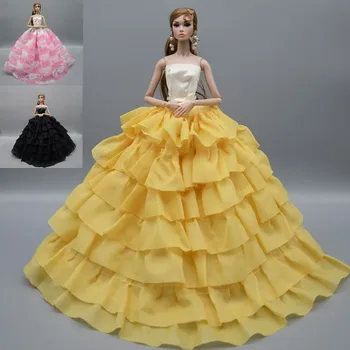 Negro y Amarillo y Rosa Vestido / ropa de la muñeca traje de Encaje / de todo partido vestido de noche para 30cm de barbie xinyi fr2 doll licca