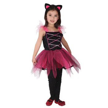 Las niñas de Halloween Kid Niños neko Gato Catwomen traje de Cosplay animal Carnaval Purim Mascarada Etapa de juego vestido de fiesta