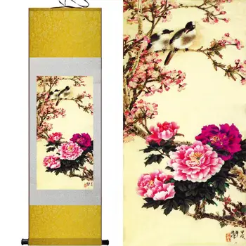 Las flores y los pájaros pintura peonía flores pintura de desplazamiento de la pintura tradicional China de arte paintingPrinted pintura