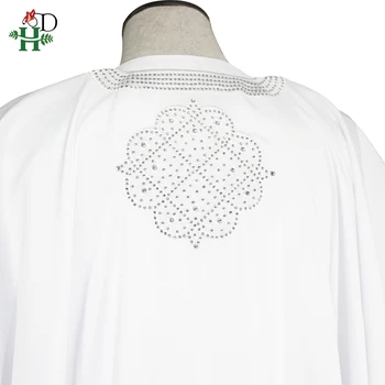 H&D hombres africanos dashiki ropa 3PCS set de camiseta de manga corta pantalón de la cubierta del traje de vestido blanco patrón de bordado con piedras PH3312