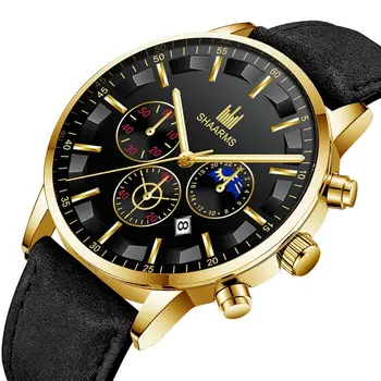 SHAARMS Banda de Cuero de los Hombres Reloj de Moda Casual Relojes de los Deportes De 2020 Reloj de Cuarzo Para Hombre Reloj Hombre