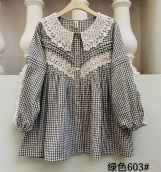 Nuevo Otoño de ropa de cama de algodón a Cuadros de la Camisa de las mujeres tops Japón estilo fresco de manga larga tops camisa