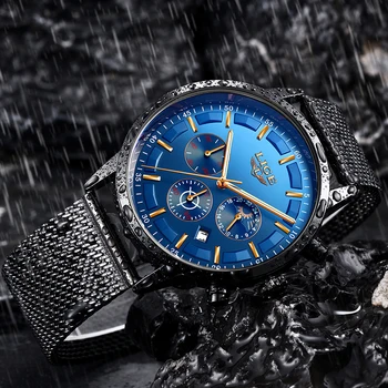 2019 LIGE Relojes para Hombre de la Marca Superior de Lujo Casual Reloj de Cuarzo de los Hombres de Moda de la Fase Lunar banda de Malla de Deportes Impermeable Reloj Cronógrafo
