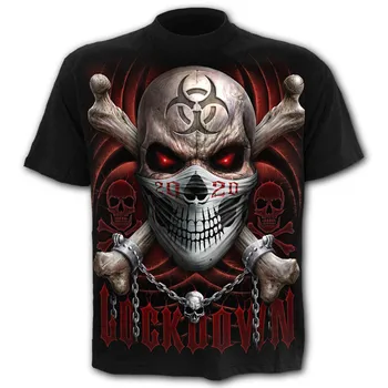 2020 Nueva Camiseta con estampado de calavera en 3D para hombre, blusa con cuello redondo y manga corta estilo punk rock de la calle