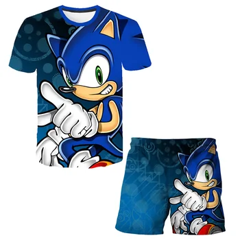 2020 Verano de Conjunto de 2 piezas en 3D Sonic the Hedgehog Niños T-Shirt de dibujos animados de los Niños Traje de Camiseta de los Niños de la Ropa Streetwear Adolescente Traje