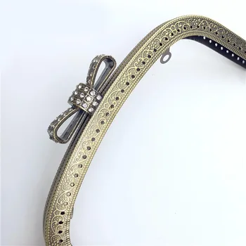 10pcs BRICOLAJE Elegante Arco de Diamante de 18.5 cm de Metal Bolso Marco de la Manija de la Bolsa de Costura Artesanal Medida de Alcantarillado