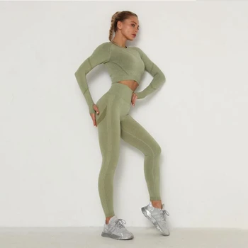 2021 la Mujer Perfecta Conjunto de Yoga en cuclillas a prueba de Cintura Alta Gimnasio Polainas de las Camisas de Traje de Manga Larga tops de la Aptitud del Entrenamiento de los Deportes de Conjuntos