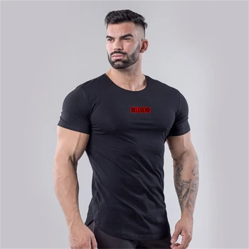 2020 HOMBRES Ropa de Moda Camiseta de los Hombres de Algodón Transpirable para Hombre de Manga Corta de la camiseta de Fitness Gimnasios Camiseta Apretada Verano Casual