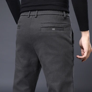 La marca de Invierno de los Hombres Pantalones Casuales Hombres de Lana de Alta Calidad Clásicos de la Recta de Negocio de Negro de la Moda de los Pantalones Masculinos de gran tamaño 28-40