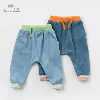 DBX13338 dave bella primavera de niños del bebé sólido pantalones de los niños de longitud completa de pantalones de los niños en bebés y pantalones