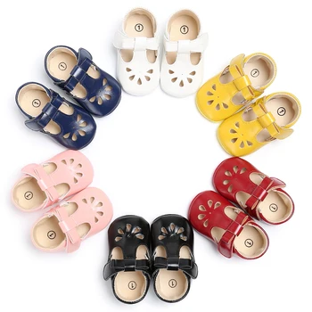 Zapatos recién nacidos con recortes de Cuero Genuino bebé firstr caminantes suave de Goma de la parte inferior de color puro Transpirable SHL050