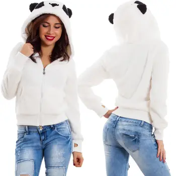 2019 Caliente del Invierno Lindo de las Mujeres Panda de Lana Suéteres Superior Abrigos Chaquetas de Puente con Capucha Zip Up Sweater Capa Tops