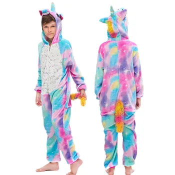 Kigurumi Unicornio Pijamas Animal Enterizo para Niños Niñas Niños ropa de dormir de los Niños de dibujos animados de la Licorne Puntada Traje Pijama Mono de Invierno