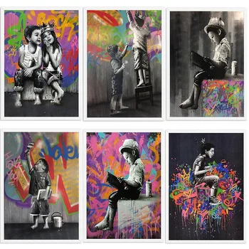 Foto Lienzo de Pintura de niños Niño de Arte de la Pared de Graffiti Decoración para el Hogar en Resumen Chica de las Fotos Bansky arte Carteles y Grabados
