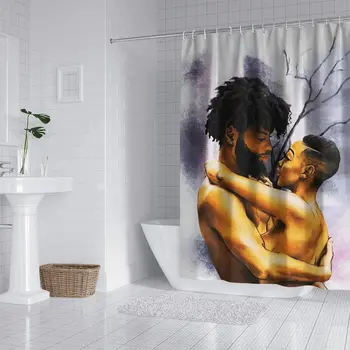 Poliéster Oscuro-Negro De Piel De Arte Africano Americano Amante De La Pareja De La Cortina De Ducha Dormitorio Decoración