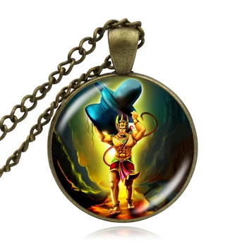 KARAIRIS de la Vendimia de la India la Religión Collar de Cristal Cabochon Dios Señor Hanuman de la Joyería Colgante de Cadena Collares Para las Mujeres de la Joyería de Hombre