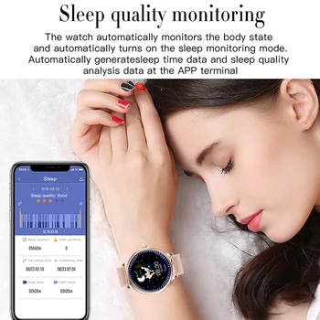 2020 Nuevas IP68 Impermeable Reloj Inteligente Mujer Hermosa Pulsera con Monitor de Ritmo Cardíaco Sueño de Monitoreo Smartwatch Conectar IOS Android