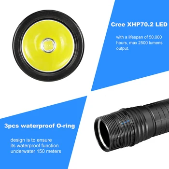 Potente Linterna XHP70.2 LED de 150M Antorcha Submarina 2500LM Impermeable IPX8 XHP70 de Buceo de la Lámpara de la linterna