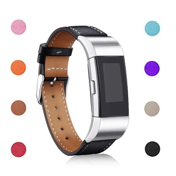 Reemplazo de Cuero Genuino Correa de reloj pulsera Fitbit Charge 2 Smart banda de Reloj de Pulsera de Marco Inoxidable para Charge2 Pulsera