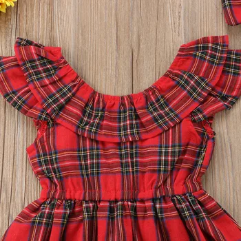 Navidad Lindo Muy Pequeño Bebé de las Niñas Vestido de Fiesta 1-6Y de Manga Larga de Volantes de tela Escocesa de la Rodilla-Longitud Una Línea de Vestido Rojo de Otoño de la Ropa