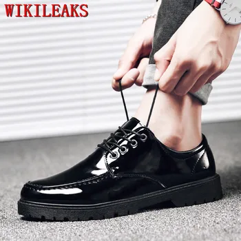 Borlas de Cuero de Patente de los Hombres de Negocios Zapatos de Vestir de los Hombres Oxford, Deslizarse Sobre Mocasines de Hombres del Partido de la Boda Derby Zapatos Casual Zapato con Plataforma