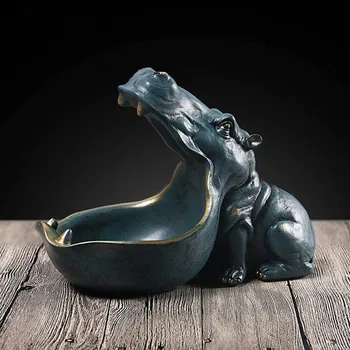 Clave de almacenamiento de Resina de Hipona Estatua Hipopótamo Escultura Estatuilla Clave cucuruchos Decoración Hogar Decoración de Mesa Accesorios