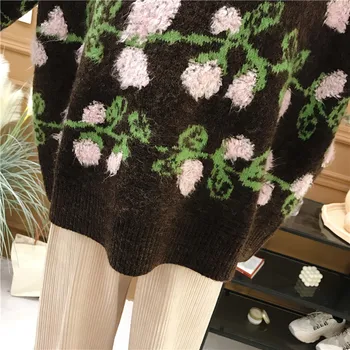 La primavera y el Otoño 2020 nuevas prendas de punto jacquard suelto casual de manga larga, suéter largo invierno suéter coreano O-Cuello Pullovers
