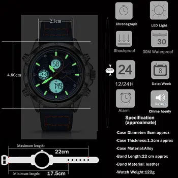 BOAMIGO de la Moda Relojes para Hombre de los hombres Militares Digital analógico de Cuarzo Cronógrafo Reloj deportivo de cuero impermeable LED reloj hombre