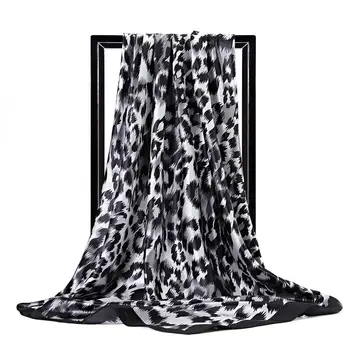 Leopardo Bufanda las Mujeres de la Moda de Satén Impreso Foulard de Lujo de la Marca Grande Pañuelo de 90CM de Cabeza Cuadrada Hiyab Seda Bufandas Para Damas