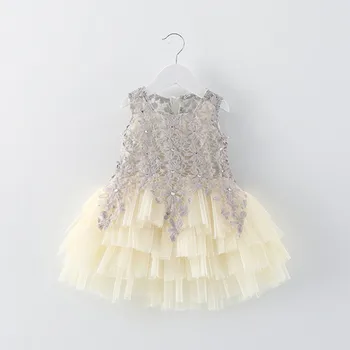 Venta caliente 2020 estilo Europeo de los niños de las niñas de la moda de flores de diamantes de imitación de encaje patchwork malla vestido de princesa de 2-7 Años