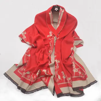 2020 Nueva Moda De Invierno De Cachemira Bufanda Las Mujeres De Lujo De La Marca Caliente Foulard Pashmina Bufanda Chal Grueso De Impresión Caballo Bufanda Envuelve