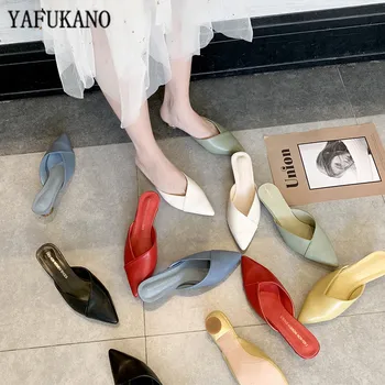 2020 las Nuevas Mujeres de Baja Talón Zapatillas de Moda Mulas Zapatos de Dedo del pie Puntiagudo Diapositivas de dulces de colores de Sandalias de las Señoras de Diapositivas Flip Flop Zapatos Mujer
